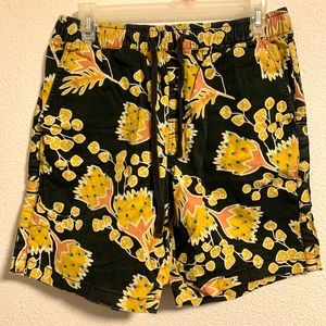 Katin’s Men Shorts, Medium Size, Black and Fellow Florals, New Condition, Cotton